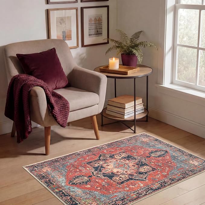 Keen Home Design 2x3 Rug - Machine Washable Entry Rug with Non-Slip Backing, Ideal for Enteryway, Kitchen, Bathroom, Laundry Room - Vintage, Easy Clean, Durable, Low Pile Rug - (2' x 3')