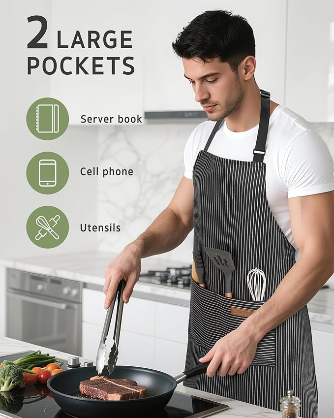 Syntus Apron for Men Women, Adjustable Cooking Kitchen Chef Aprons with 2 Pockets