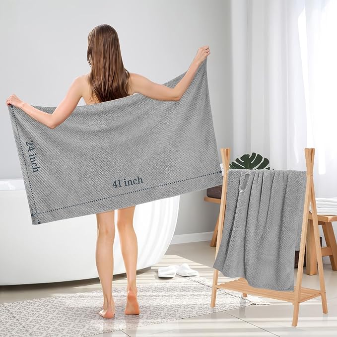2 Pack Microfiber Hair Towel - 41 x 24 inches Super Soft, Absorbent, Fast Drying Without Frizz Hair Towel Wrap for Women Long, Thick, Curly Hair - Hair Turbans with Elastic Strap