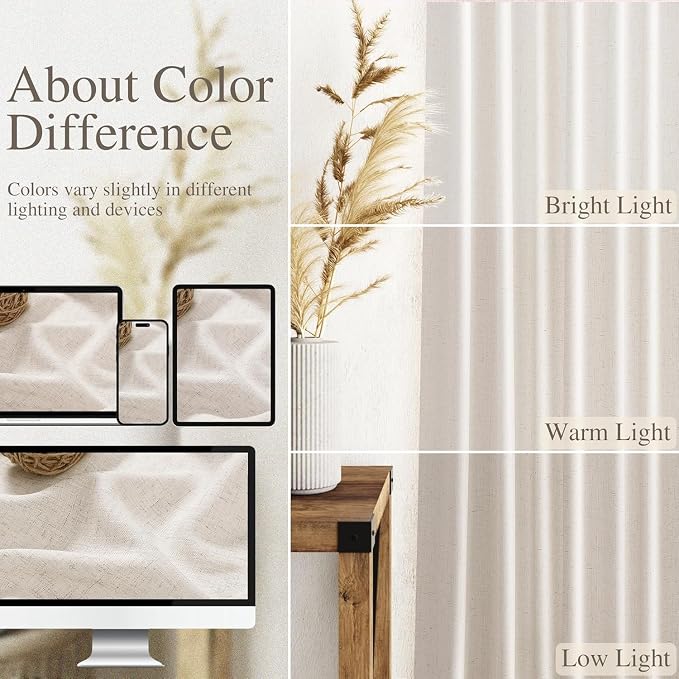 Nanspring Beige Farmhouse Curtains 30 Inch Length for Kitchen Linen Blend Semi Sheer Curtains Back Tab and Rod Pocket Rustic Farmhouse Decor for Cafe Small Window Curtain 36 x 30 Inch, 2 Panels