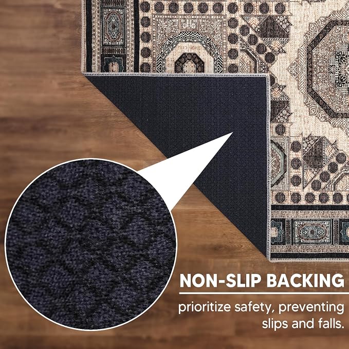 Keen Home Design 9x12 Rug - Machine Washable Area Rug with Non-Slip Backing, Ideal for Living Room, Dining Room, Bedroom - Vintage, Easy Clean, Durable, Low Pile Rug - (9' x 12')