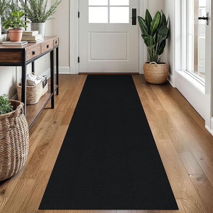 EARTHALL Washable Runner Rug 2x7 Ft Non Slip Runners for Hallways Cotton Rubber Backed Kitchen Runner Braided Indoor Floor Carpet Runners for Entryway, Hallway, Kitchen, Bedroom, Black/Grey
