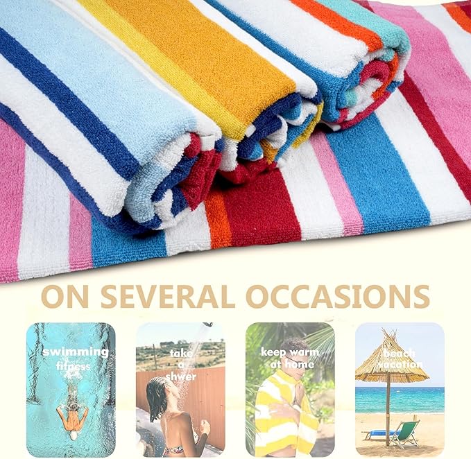 CASA COPENHAGEN Bora Bora Beach Towels Designed in Denmark Rough and Tough, Quick Dry, for Pool, Bath & Shower 30x60 inches 4 Pieces Cotton Beach Bath Towels Set - Red