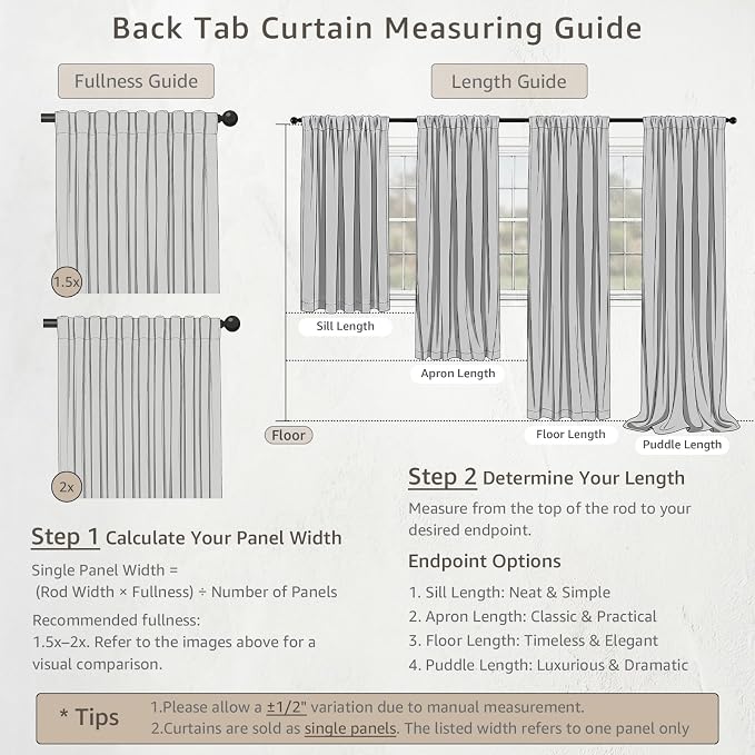 jinchan Custom Size Curtain Blue Linen Blend Curtain 1 Panel for Bedroom Living Room, Light Filtering Farmhouse Drape with Rod Pocket Back Tab (Blue)