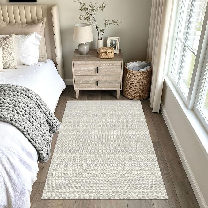 EARTHALL Washable Area Rug 4x5 Ft Non Slip Rugs for Entryway Braided Throw Rugs Bedroom Carpet Cotton Entry Rug Woven Floor Rug for Bedroom Dining Room Living Room, Cream/Grayish