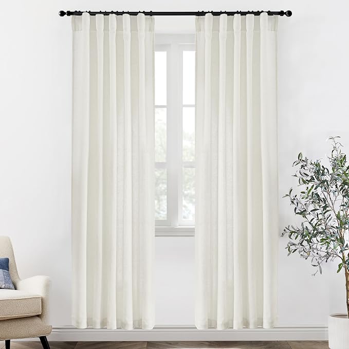 XTMYI 80 Inch Closet Curtains for Bedroom Closet Door,Linen Cotton Boho Semi Sheer Back Tab Pleated Easy Open Sliding Closet Door Curtains,80 Inches Long,2 Panels Set,Cream Ivory Off White