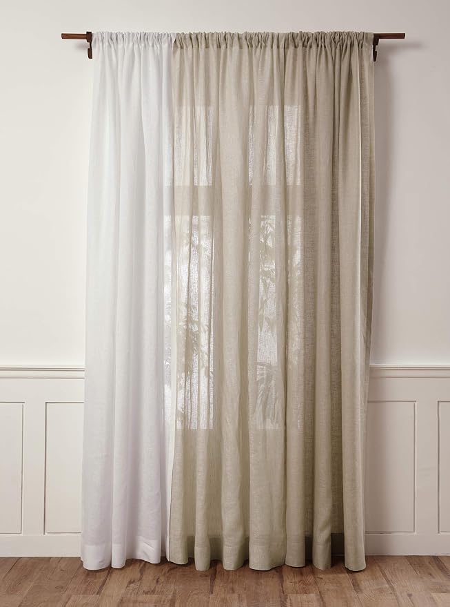 Solino Home Light Natural Linen Sheer Curtain 96 Inch - 100% Pure Linen European Flax Window Treatment Panel 52 x 96 Inch - Light Filtering Rod Pocket Curtain for Living Room, Bedroom - 1 Panel
