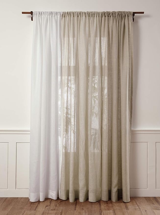 Solino Home Flax Linen Sheer Curtain 63 Inch - European 100% Pure Linen Sheer Natural Window Treatment Panel 52 x 63 Inch - Light Filtering Rod Pocket Curtain for Living Room, Bedroom - 1 Panel