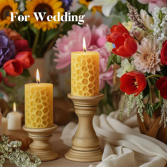 Ashlux Beeswax Pillar Candles 3x4 inch, 100% Pure Beeswax Candles-174 Hours Long Burning, Unscented and Dripless Pillar Candles Bulk for Christmas Lights,Wedding,Parties,Spas,Home Decorative