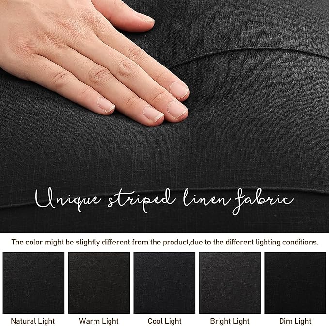 ZWJD Decorative Linen Throw Pillow Covers 26x26 Set of 2 Solid Handcrafted Striped Cushion Covers for Bed Soft Modern Farmhouse Neutral Pillowcase for Couch Bedroom Living Room Home Decor(Black)