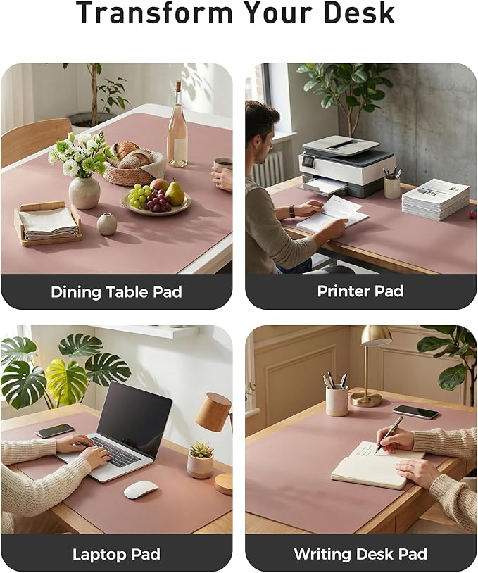Aothia Faux Leather Desk Mat - Large Mouse Pad, Non-Slip PU Leather Blotter, Waterproof Writing Surface for Office and Home (Dark Pink, 63" x 24")