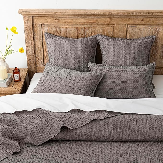 Foindtower Set of 2 Decorative Cotton Waffle Weave Throw Pillow Covers Euro Shams Cushion Covers Accent European Pillowcase for Bed Couch Sofa Bedroom Living Room Home Decor 20×20 Inch Taupe Gray