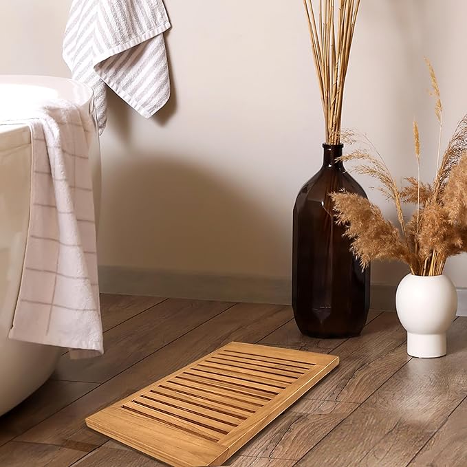 Asta SpaTeak Bathroom Floor Mat, Solid Teak Shower, Spa, Door Mat, Indoor Outdoor Floor Mat, TB-820R (20" x 14")