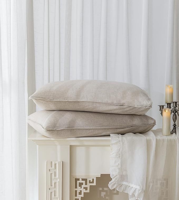 EVERLY Linen Sheets Set Full Size,100% French Stonewash Pure Linen Bed Sheets,4Pieces (1Flat Sheet,1Fitted Sheet,2Pillowcase) Suitable for Hot Sleepers,Deep Pocket Natural Bedding Set