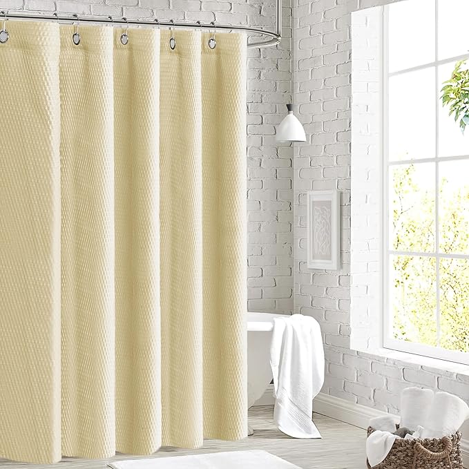Tititex Solid Beige Cloth Fabric Shower Curtain Liner with 2 Magnets - Texture Soft Hotel Quality Waterproof Shower Liner, Light-Weight & Machine Washable 72x84 inch