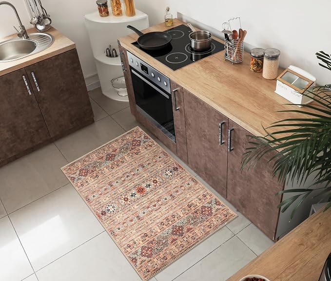 Keen Home Design 2x3 Rug - Machine Washable Entry Rug with Non-Slip Backing, Ideal for Enteryway, Kitchen, Bathroom, Laundry Room - Vintage, Easy Clean, Durable, Low Pile Rug - (2' x 3')