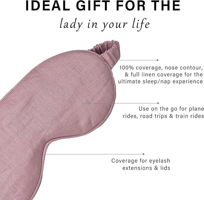Eye mask Pure Linen Sleep Mask with Elastic Band, No Pressure On Eyes,Side Sleeper Eye Cover Organic Cotton Core Blindfold,Napping & Yoga Travel Essentials (Dusty Pink)