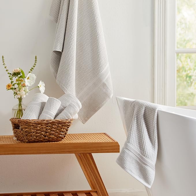 Market & Place 100% Cotton Waffle Weave Bath Towels Set of 4 – Soft, Quick-Dry, Lightweight, Textured Bathroom Towels – Glacier Grey | Zoey Collection