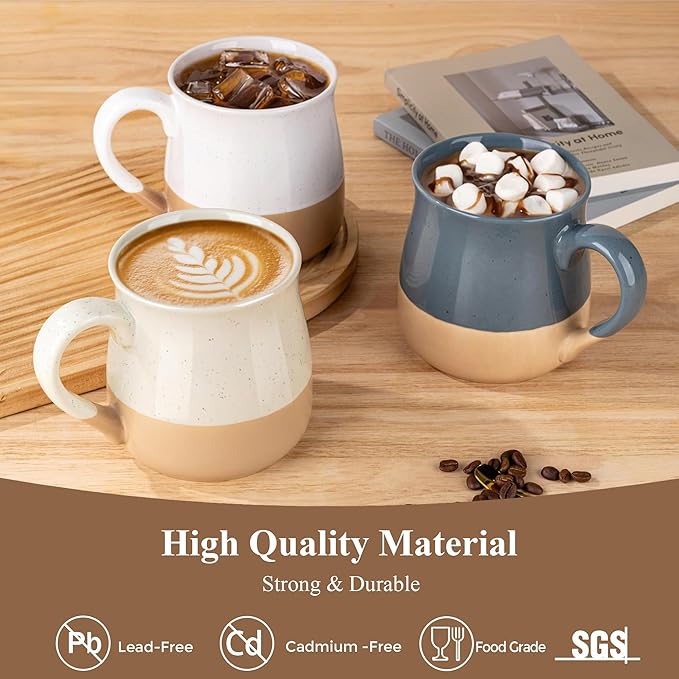 GBhome Ceramic Coffee Mugs Set of 2, 24oz Handmade Large Coffee Mugs Set with Terracotta Underside for Latte/Tea/Beer/Hot Cocoa/Cappuccino/Soup Dishwasher & Microwave Safe-light Beige &White