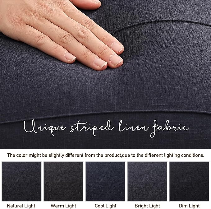ZWJD Decorative Linen Throw Pillow Covers 18x18 Set of 2 Solid Handcrafted Striped Cushion Covers for Bed Soft Modern Farmhouse Neutral Pillowcase for Couch Bedroom Living Room Home Decor(Dark Navy)