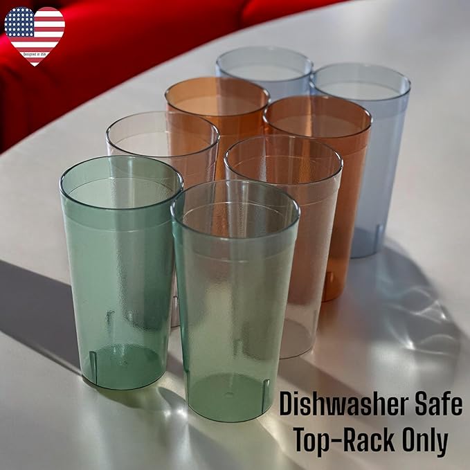 Oojami Set of 8 Plastic Tumblers, 20-Ounce Reusable Cups, BPA-Free & Shatterproof, Stackable Restaurant-Style Drinking Glasses for Water, Juice, and Everyday Use, Dishwasher Safe 20 oz