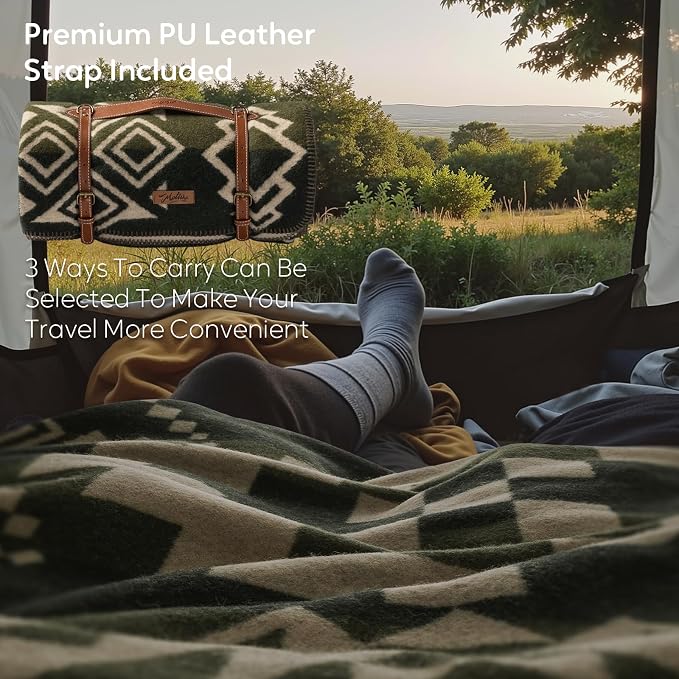 Molithe 100% Wool Blanket, 62" x 86", Warm, Thick, Washable, Military | Great for Camping, Outdoors, Sporting Events, Survival Kits Dusty Sage