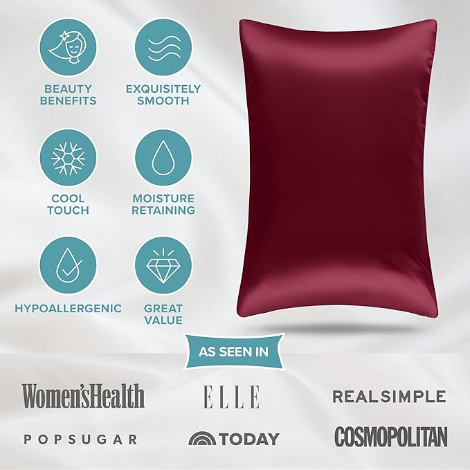Bare Home 100% Mulberry Silk Pillowcase for Hair and Skin - Ultra Premium 6A Grade 19 Momme Silk Pillow Case - Hidden Zipper - Breathable Cooling Pillow Cover (Standard, Burgundy)