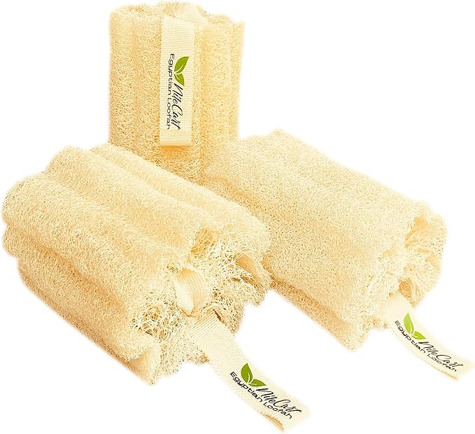 NileCart Natural Loofah Pack of 3 Scrubbies for Body Egyptian lufa Body Scrubber - A Natural Body Exfoliator Scrubber Loofah for Men & Women Made of Egyptian Luffa Sponges for Bath & Shower