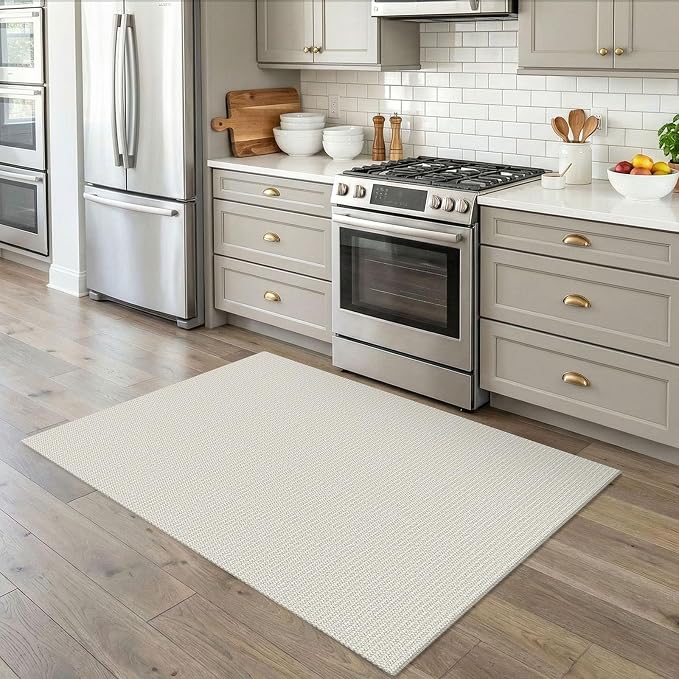EARTHALL Washable Area Rug 4x5 Ft Non Slip Rugs for Entryway Braided Throw Rugs Bedroom Carpet Cotton Entry Rug Woven Floor Rug for Bedroom Dining Room Living Room, Cream/Grayish