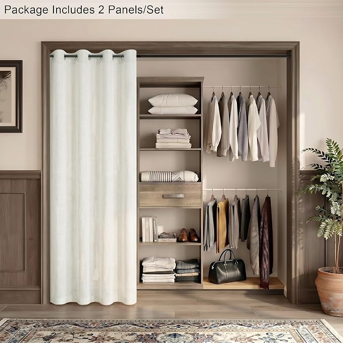 Pitalk Natural Linen Grommet Curtains for Living Room Semi Sheer Modern Farmhouse Neutral Cream Curtain Drapes Boho Living Room Curtains for Bedroom Picture Bay Window Set of 2 Panels 78 Inch Length