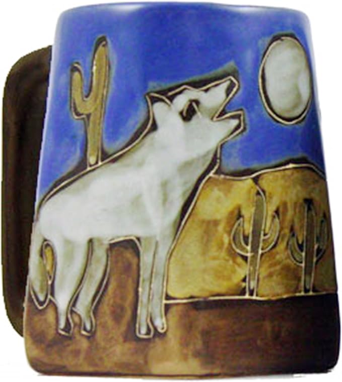 One (1) MARA STONEWARE COLLECTION - 12 Oz Coffee Cup Collectible Square Bottom Mug - Howling Wolves/Desert Design