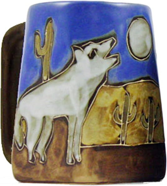 One (1) MARA STONEWARE COLLECTION - 12 Oz Coffee Cup Collectible Square Bottom Mug - Howling Wolves/Desert Design