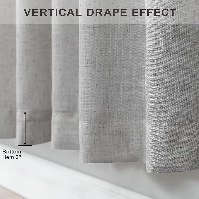 Grey Curtains 72 Inch Length for Bedroom 2 Panels Back Tab Rod Pocket Semi Sheer Energy Efficient Light Gray Linen Curtains for Living Room Master Bedroom Burlap Rustic Farmhouse 52x72 Inches Long