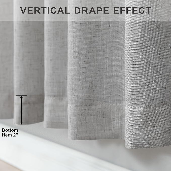 Pitalk Light Grey Linen Curtains 102 Inches Long for Living Room 2 Panels Set Back Tab Pocket Large Window Drape Semi Sheer Dove Silver Gray Curtain 102 Length for Patio Sliding Door Bedroom Farmhouse