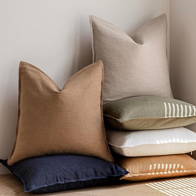 Foindtower Pack of 2, Decorative Linen Soild Throw Pillow Covers Soft Accent Lumbar Cushion Case Boho Farmhouse Pillowcase for Chair Couch Sofa Bedroom Living Room Home Decor 12 x 20 Inch Khaki Brown