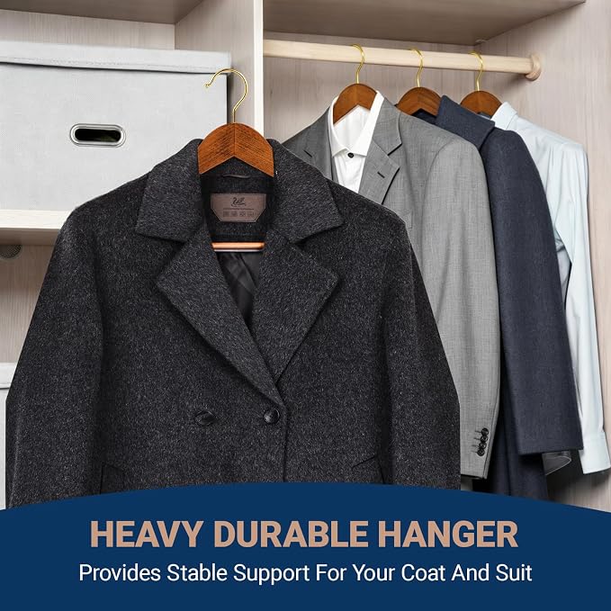 Amber Home 6 Pack Wide Shoulder Vintage Wooden Suit Hangers, Antique Wood Coat Hangers with Non Slip Pants Bar, Clothes Hangers for Jackets, Sweaters, Pants & Heavy Clothes (Vintage)