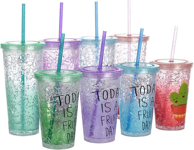 Dakoufish 11 Inch Reusable Tritan Plastic Straws,Replacement Glitter Sparkle Drinking Straws for 24 oz-40 oz Mason Jars/Tumblers,Set of 12 with Cleaning Brush(12color,11inch)