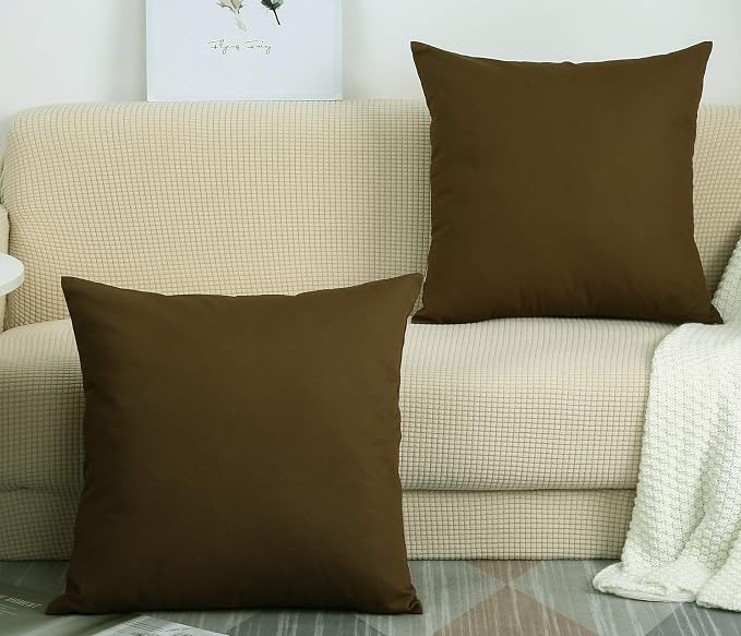 TangDepot Cotton Solid Throw Pillow Covers, 18" x 18" , Coffee, 1 Count (Pack of 1) | 100% cotton, same-color zip, machine wash & air dry. For living room, bedroom, office, car. 42 colors, 228 sizes. Cover only.
