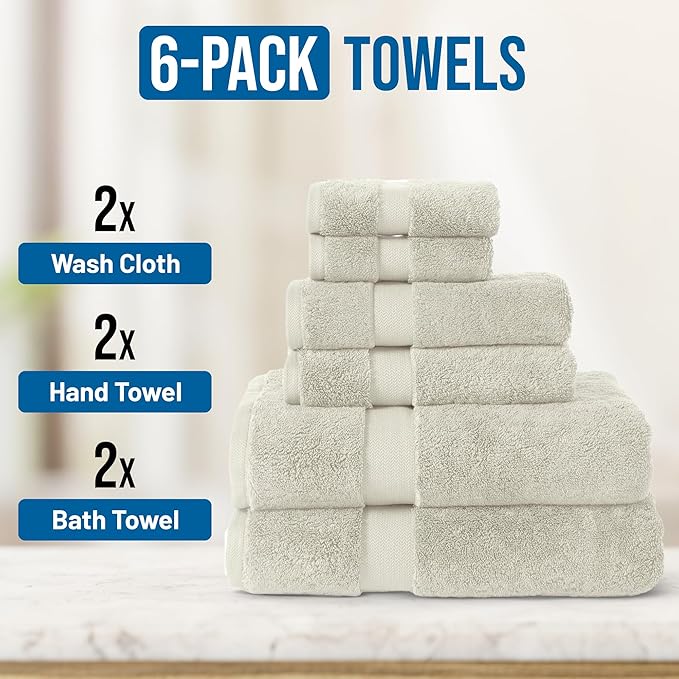 TOWELTIQUE- Organic Cotton Plush Bath Towels Pack of 6 GOTS & Oeko- TEX Certified | Premium Soft, Absorbent & Quick-Drying Towels for Bathroom, Gym, Spa & Hotel Use – Taupe