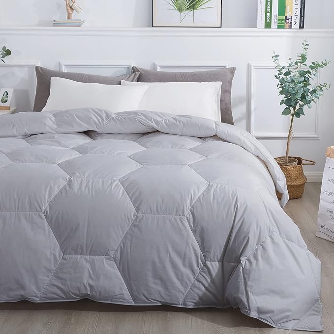 Feather and Loom Honeycomb Stitch Down Alternative All Season Comforter - Soft and Easy Care Microfiber Cover, Hypoallergenic High Loft Fiber Fill, Machine Wash - Color: Glacier Grey | Size: Twin