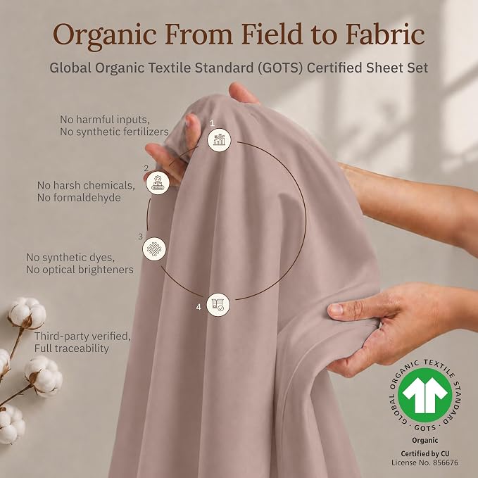 California Design Den Twin Sheet Set - 100% Organic Cotton Twin Sheets, Soft and Lightweight Sateen, Deep Pockets, Durable Bedding - Dusty Rose