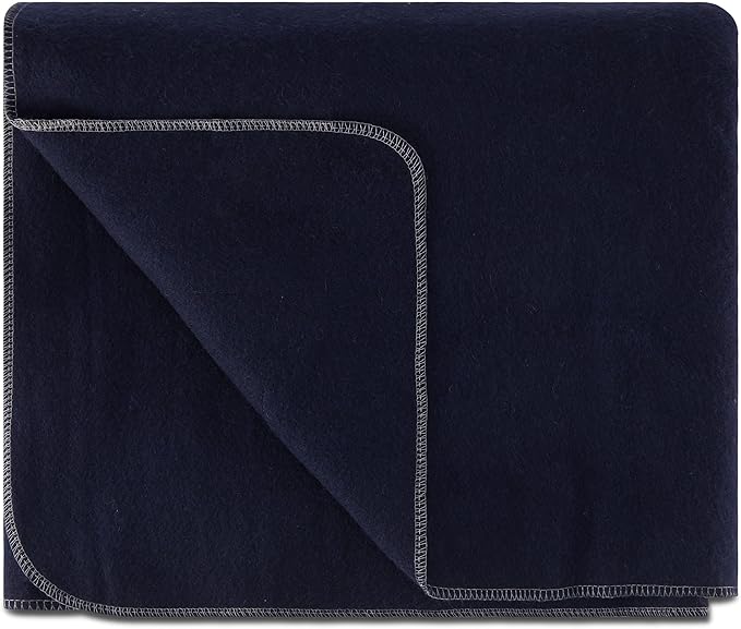 King Wool Blanket - 80% Recycled Wool - Warn Queen Blanket - Thick - Washable - 100W x 108L - Navy Blue