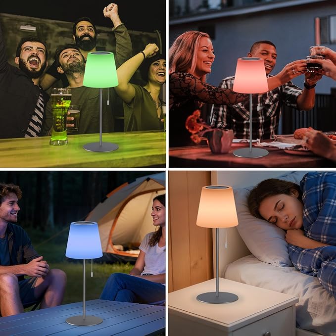 uuffoo Solar Lamp Waterproof 4000mAh Rechargeable with Remote, Solar Powered Outdoor Table Lamps Warm White & RGB, LED Battery Operated Lamp Portable for Outdoor Garden Patio (Gray)