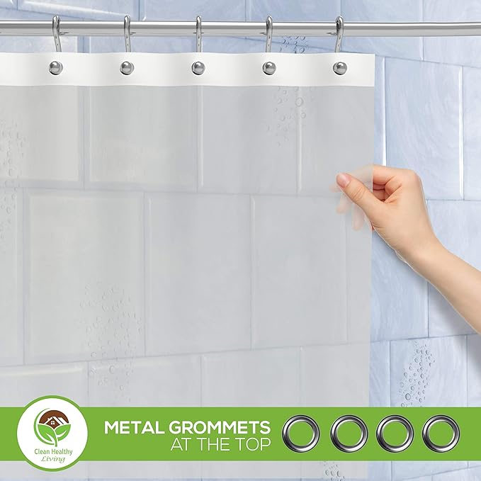 Clean Healthy Living Heavy Duty PEVA Frost Shower Curtain Liner with Magnets & Suction Cups - 70 X 72 in. Long