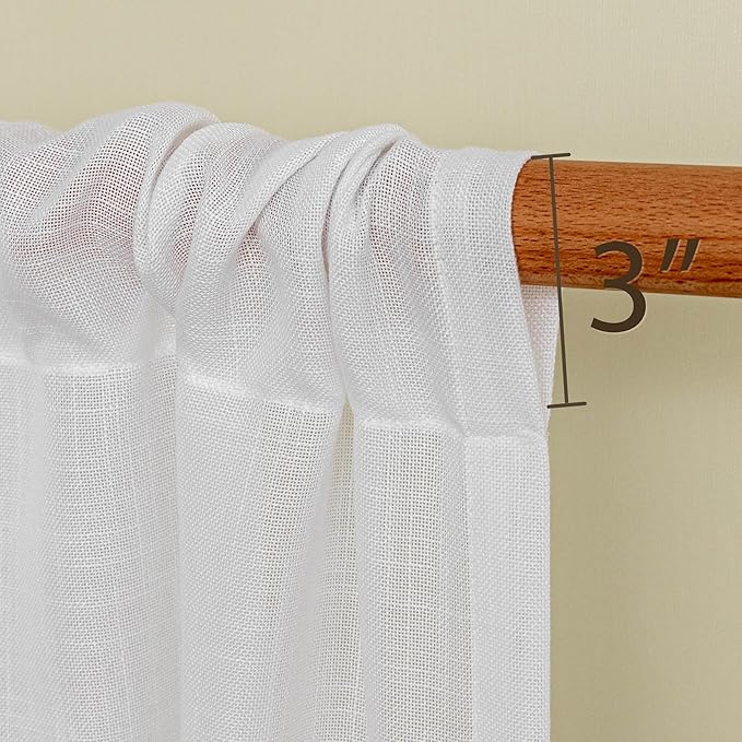 MYSKY HOME White French Door Curtains for Door Window 40 Inch Length 2 Panels Semi Sheer Light Filtering Curtain for Glass Small Window Drapes Rod Pocket for Bedroom Bathroom, Pure White, 26" Wide