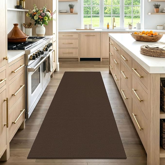 EARTHALL Woven Runner Rug 3x7 Ft Washable Runners for Hallways Wide Non Slip Rubber Backed Kitchen Runner Braided Indoor Floor Carpet for Entryway, Hallway, Kitchen, Bedroom, Brown
