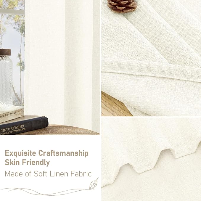LAMIT LAMT Short Linen Curtains 40 Inches Long for Kitchen Window, Ivory Light Filtering Drapes Grommet Soft Thick Privacy Panels for Bathroom/Cafe/Small Window, 2 Panels, 42 X 40 Inch