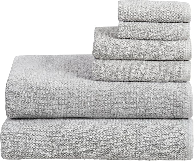 Great Bay Home 100% Cotton 6 Piece Bath Sheet Set - Absorbent, Quick-Drying, Durable Bath Towels for Bathroom Decor - Low-Twist, Two-Ply Fibers (Light Grey)