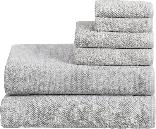Great Bay Home 100% Cotton 6 Piece Bath Sheet Set - Absorbent, Quick-Drying, Durable Bath Towels for Bathroom Decor - Low-Twist, Two-Ply Fibers (Light Grey)