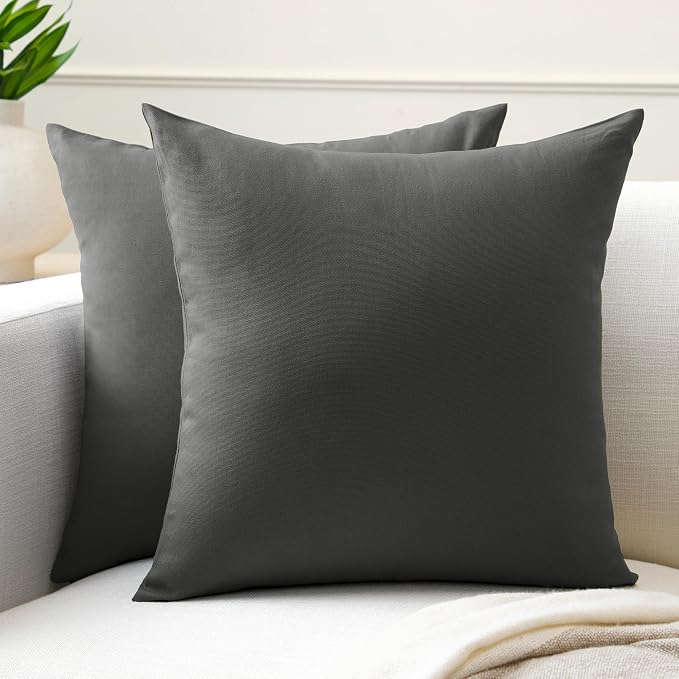 Encasa XO Throw Pillow Covers 24x24 in Set of 2 Charcoal Grey | No Inserts | Cotton Pillow Covers for Living Room, Bed, Sofa, Couch | Decorative Cushion Covers with Improved Zipper